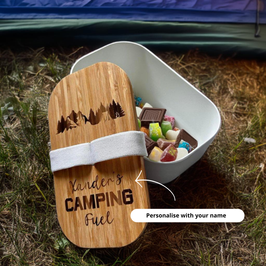 Personalised Camping Fuel Engraved Bamboo Lunchbox Snackbox