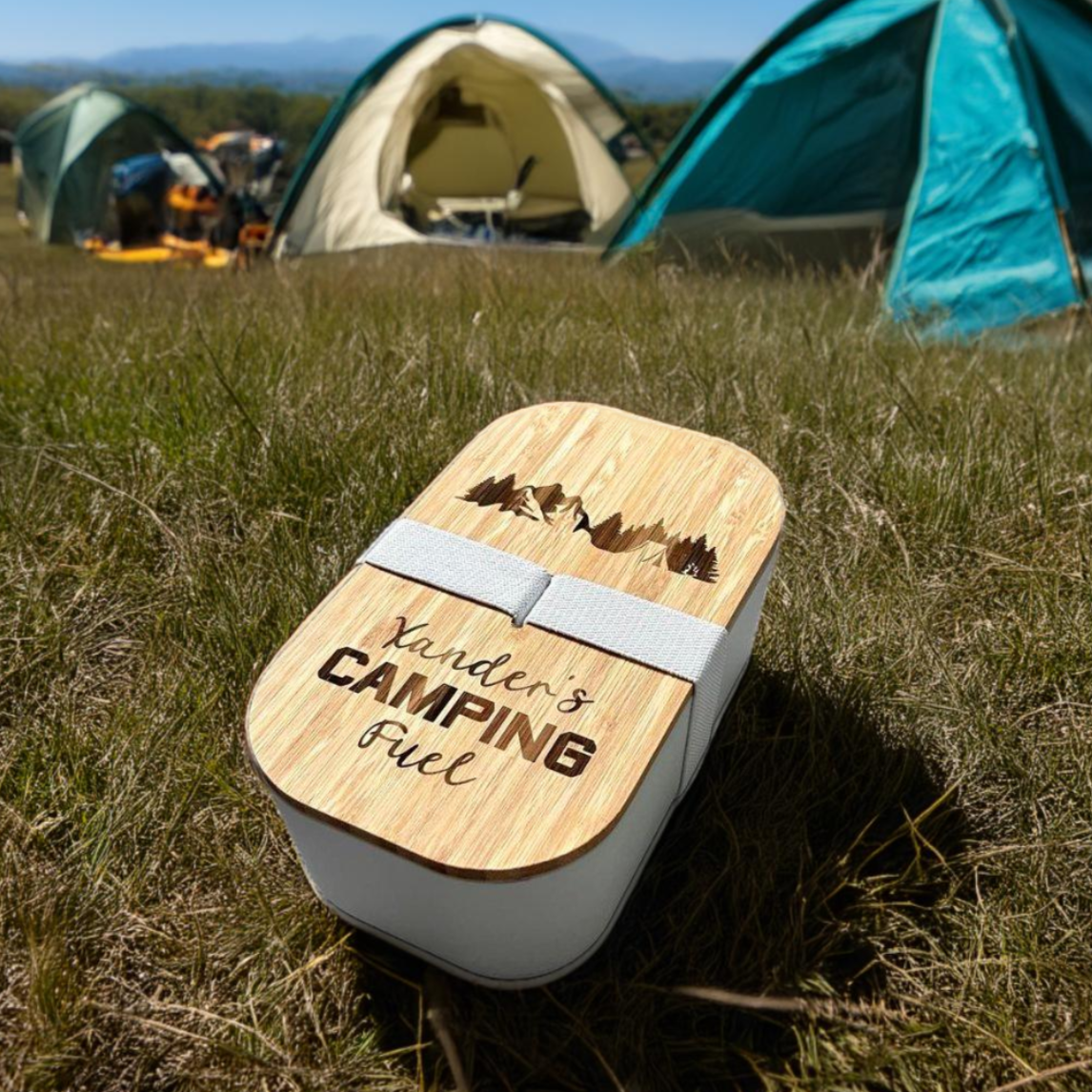 Personalised Camping Fuel Engraved Bamboo Lunchbox Snackbox