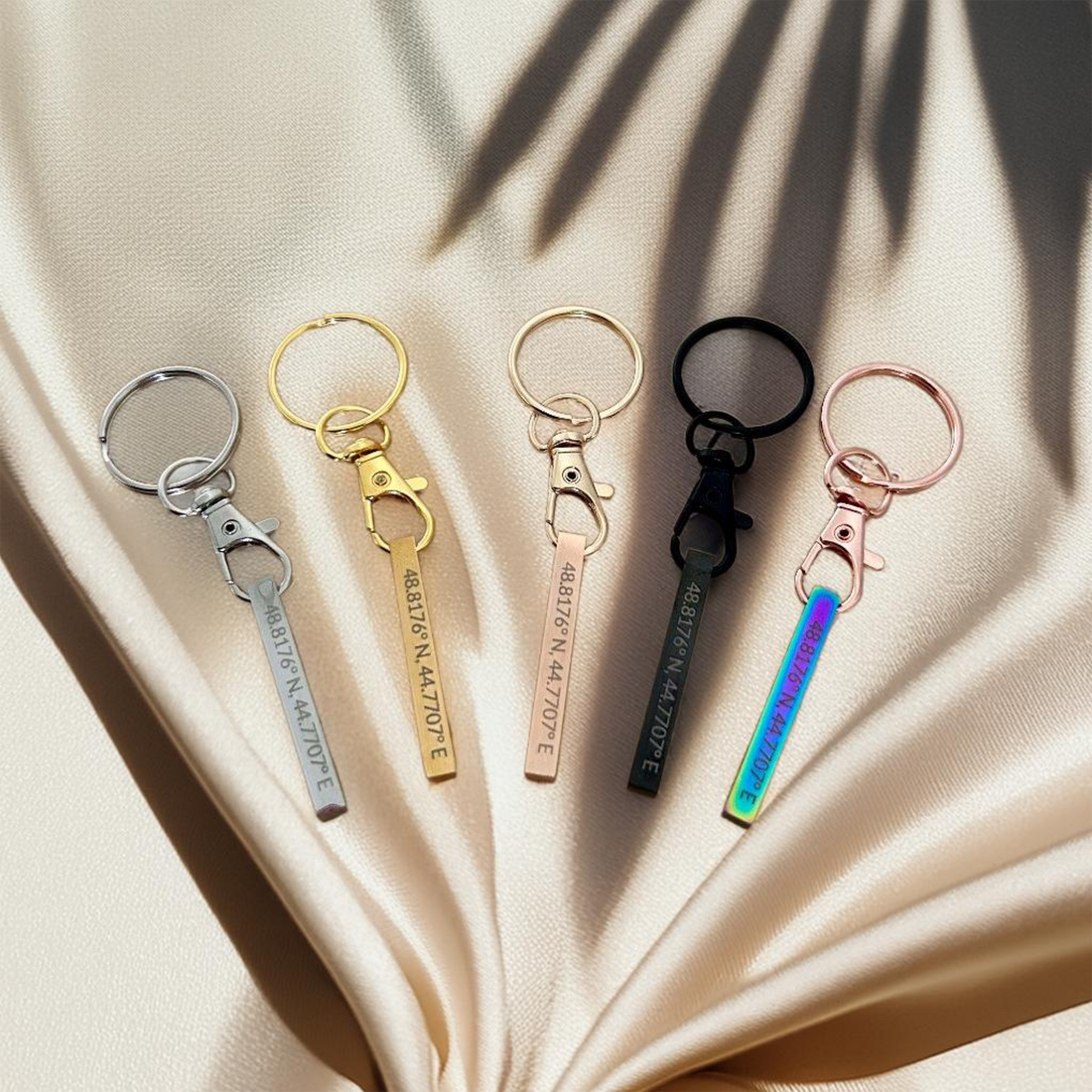 Personalised Coordinates Keyring Custom Coordinates GIft Willow Waves